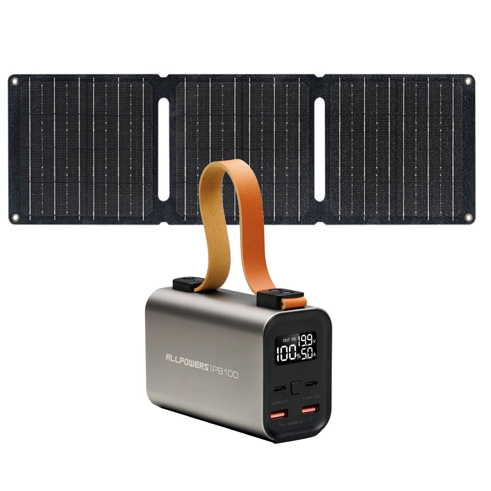 ALLPOWERS PB100 Batterie externe portable 100W 24000mAh avec panneau solaire SP001 5V 21W