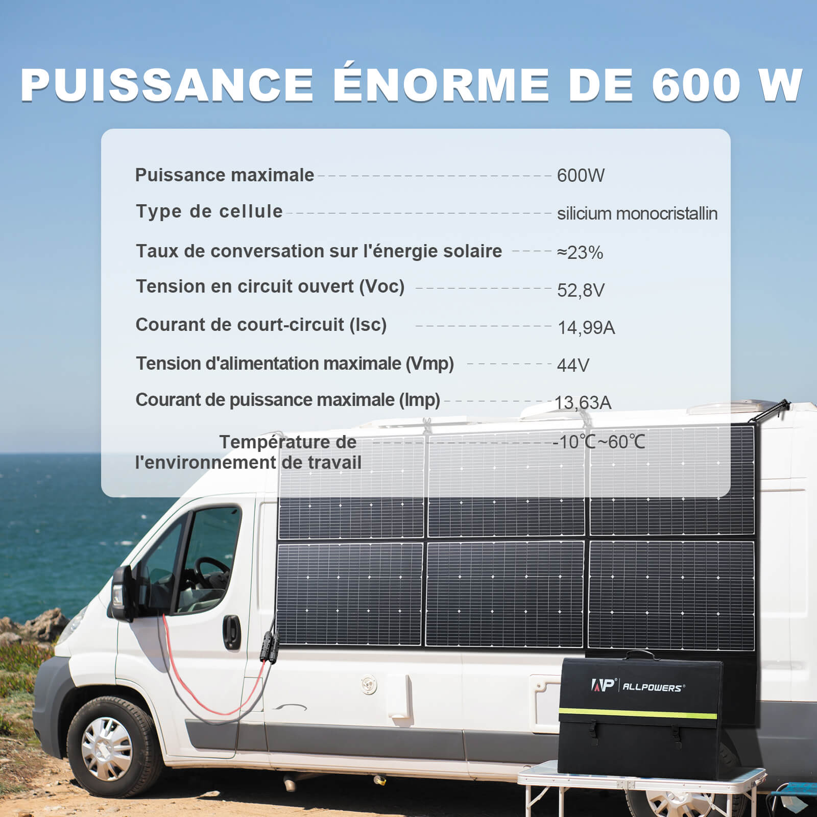 ALLPOWERS SP039 600W Panneau solaire portable monocristallin